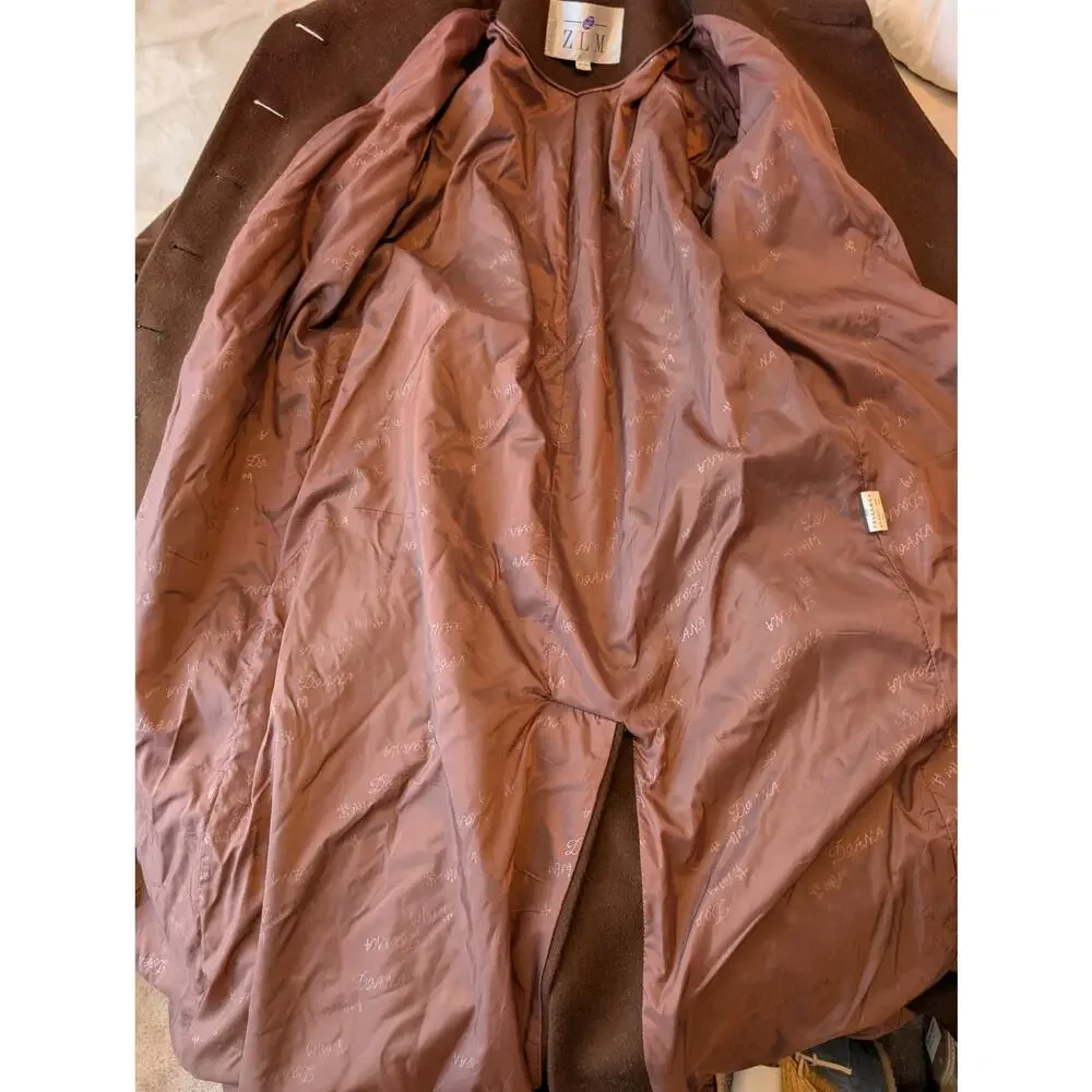 90s ZLM Chocolate Brown Wool Rabbit Hair Blend Long Coat Fits Medium - Picture 8 of 11